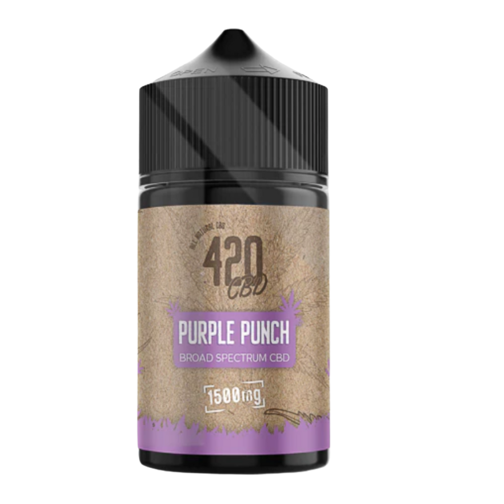 CBD vape juice bottle labeled 'Purple Punch' with '420 CBD' branding on a white background