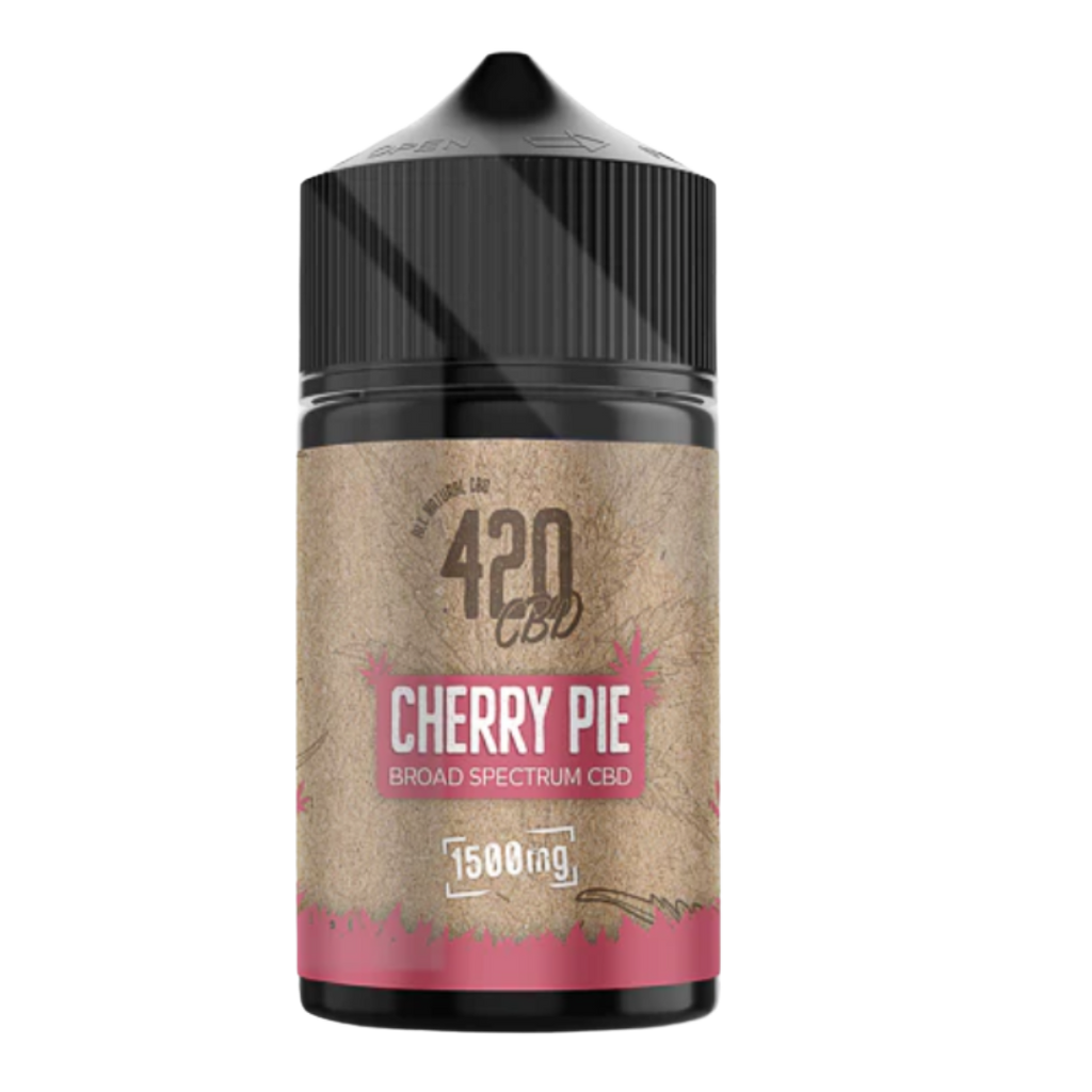 CBD vape juice bottle labeled 'Cherry Pie' with '420 CBD' branding on a white background