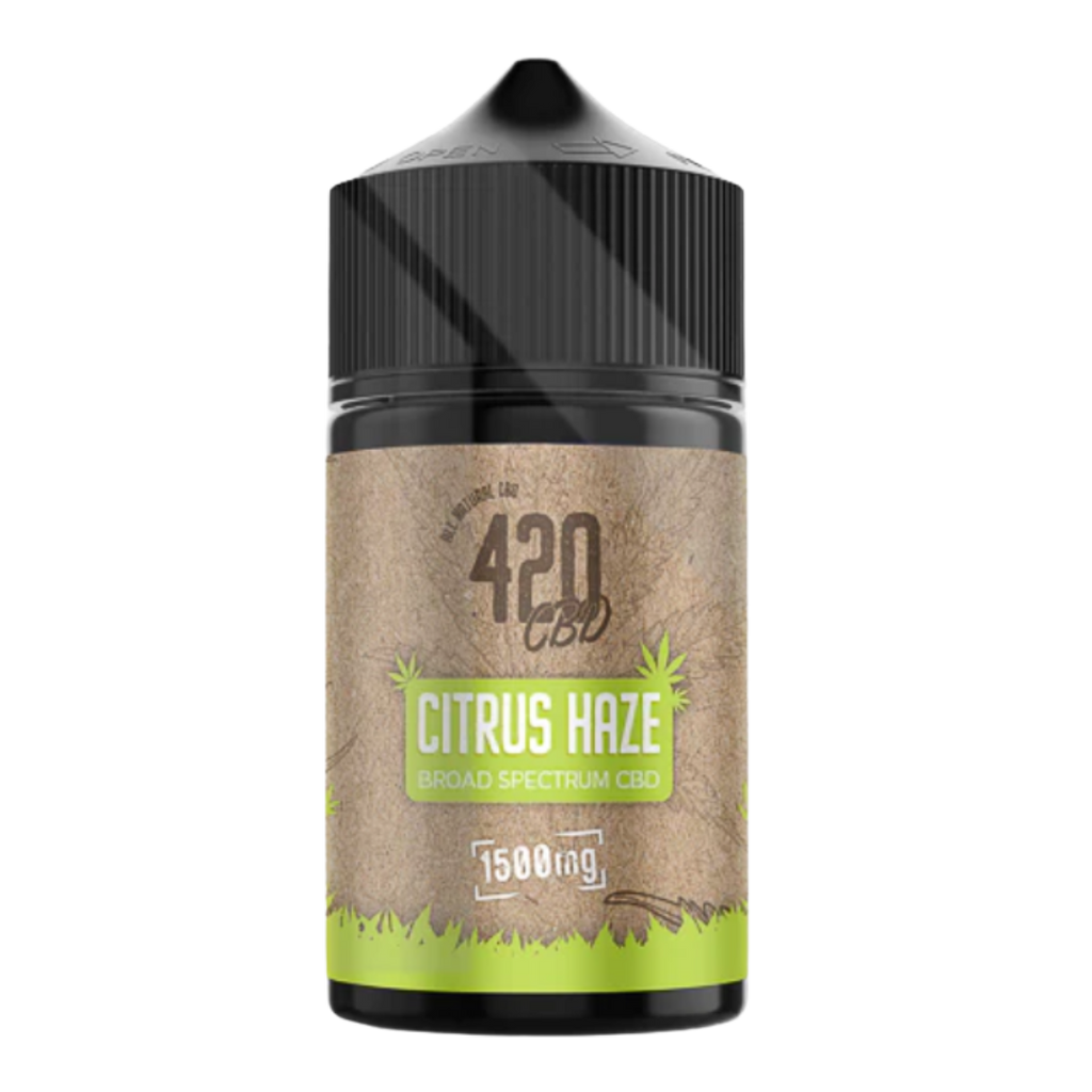 CBD vape juice bottle labeled 'Citrus Haze' with '420 CBD' branding on a white background.