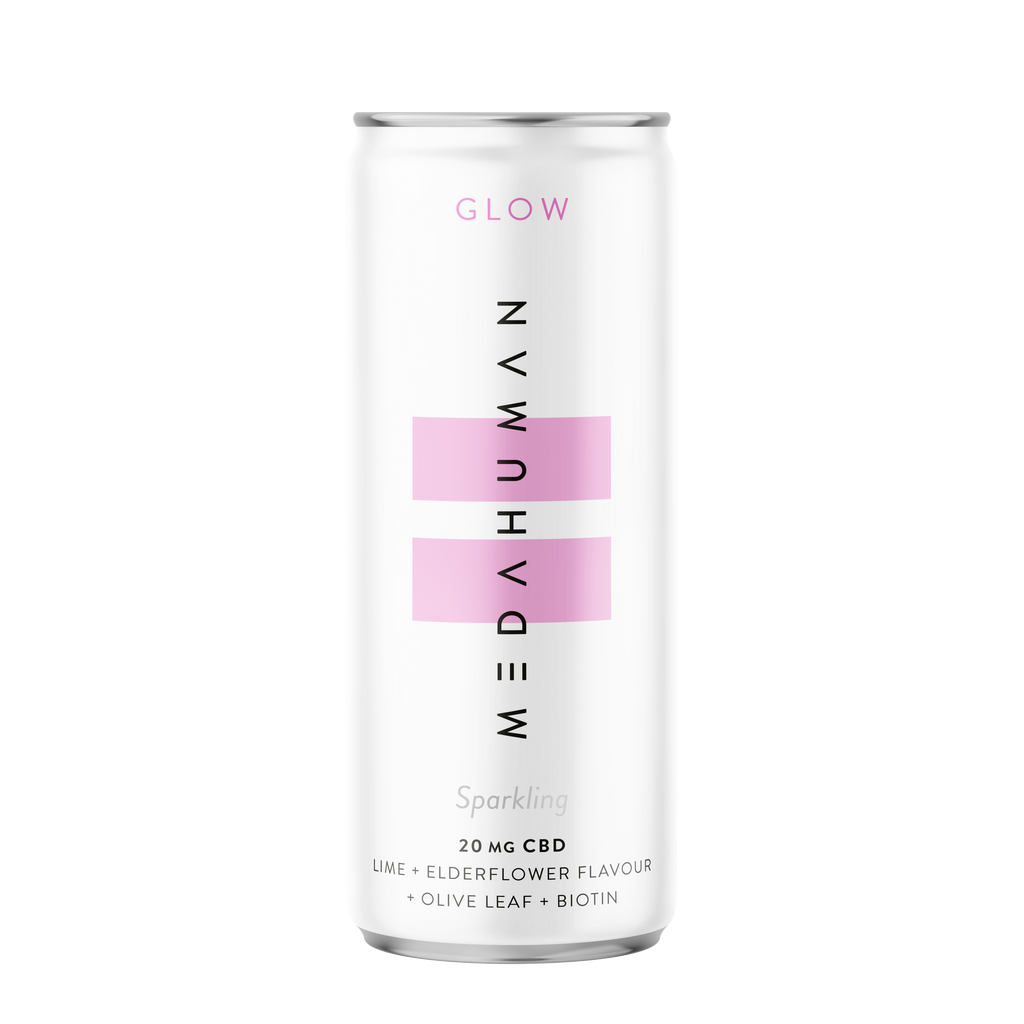 MEDAHUMAN GLOW - A lime and elderflower flavoured CBD drink to help nourish and strengthen your skin.